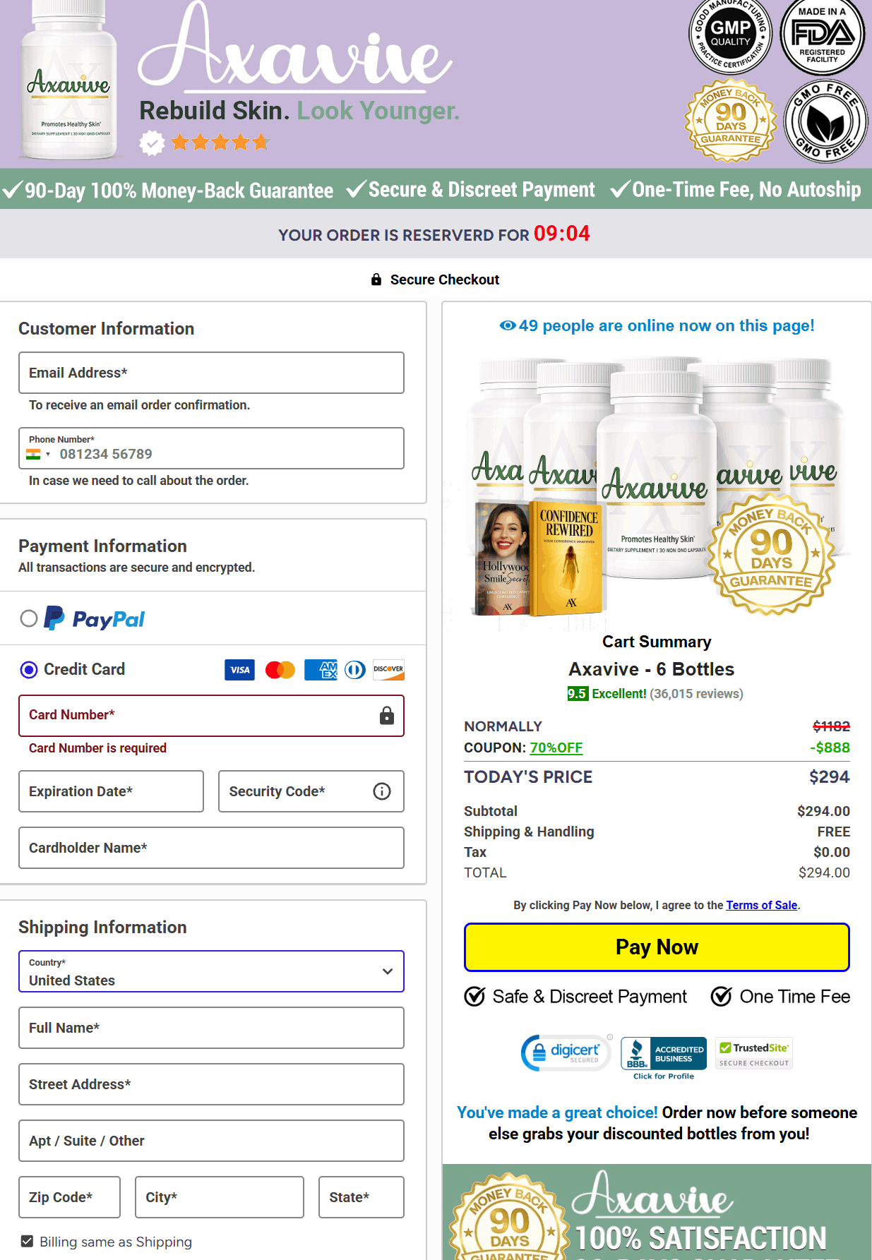 Axavive-Secure Checkout Page